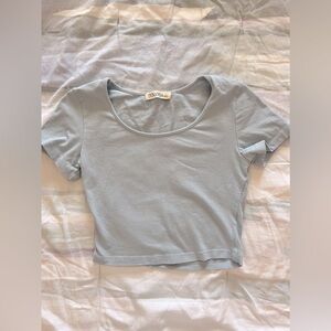 Light Blue Scoop Neck Cropped Tee - Size Small